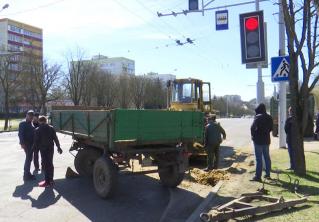 Прицеп трактора опрокинулся на Казинца. Коммунальщики убирали разбросанные удобрения