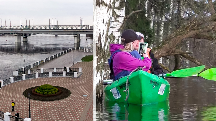 Гомельская набережная под водой! Белорусы делают фото на память и сплавляются на байдарках