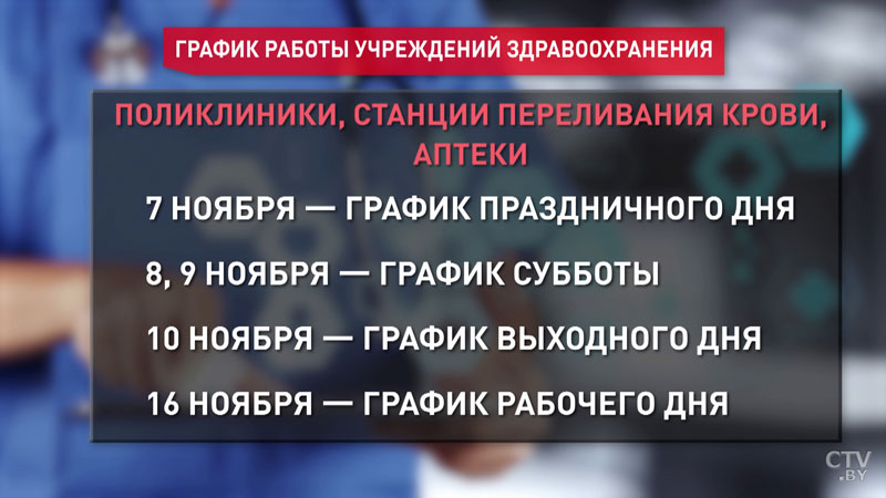 В большие выходные изменится график работы учреждений здравоохранения Минска-4