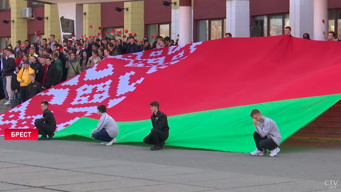 «Это была наша инициатива». В Бресте студенты провели флешмоб с огромным государственным флагом-1