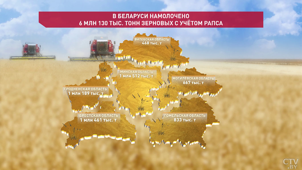 Белорусские аграрии намолотили более 6 млн тонн зерна с учетом рапса-2
