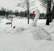 В Молодечно появилась большая скульптура лебедя. Никто не знает, кто её сделал