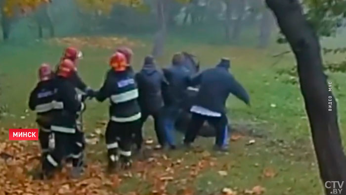В Лошицком парке лошадь провалилась в яму. Доставали перепуганное животное 9 человек-1