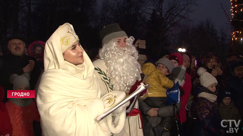 На новогодних ёлках в Гродно зажгли иллюминацию, а на креативной аллее деревья украшают колбасой, сыром и бутылками-18