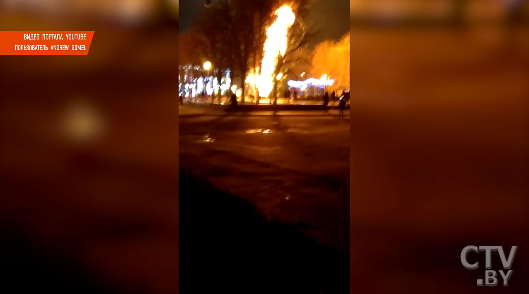 В Гомеле в новогоднюю ночь горели городские елки: видеофакт-1
