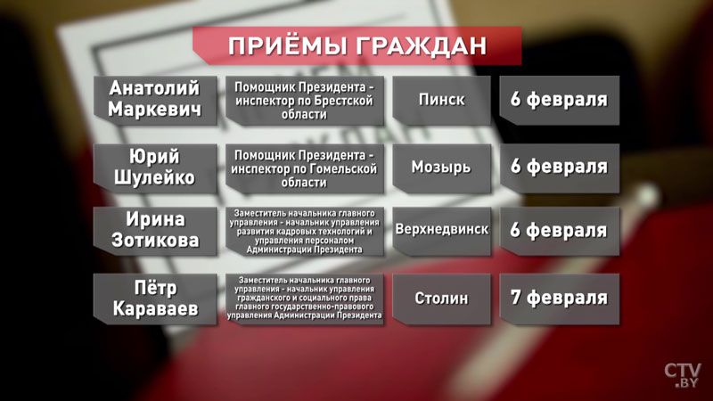 4 февраля инспекторы по Минской и Витебской областям проведут приём граждан в Молодечно и Новополоцке-4