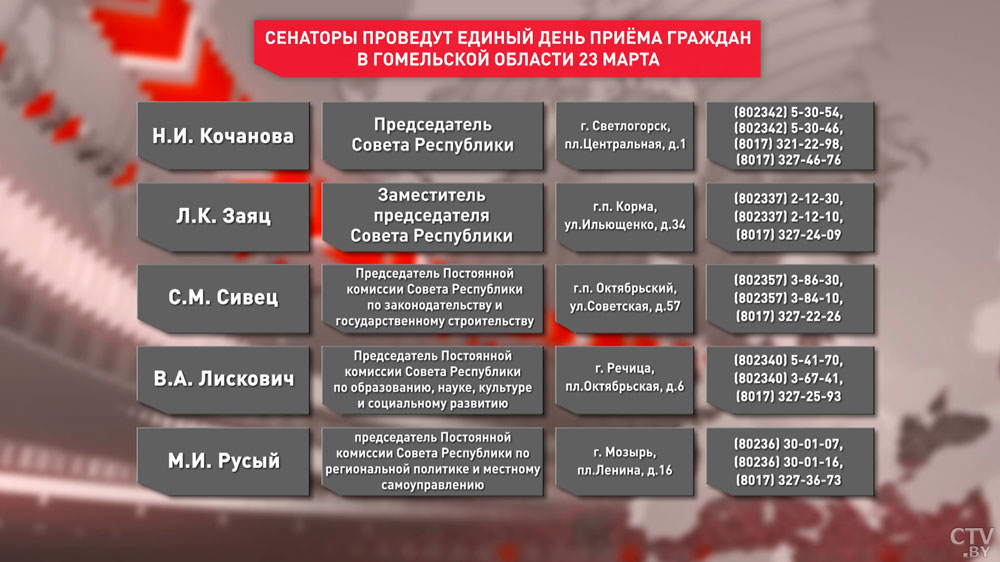 Члены Совета Республики проведут единый день приёма граждан в Гомельской области 23 марта-1