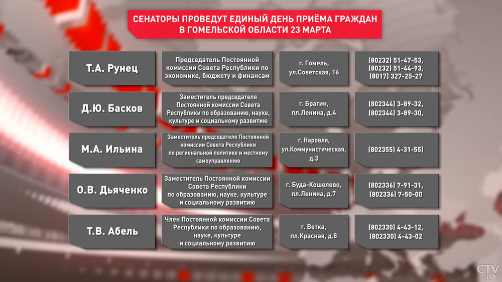 Члены Совета Республики проведут единый день приёма граждан в Гомельской области 23 марта-4