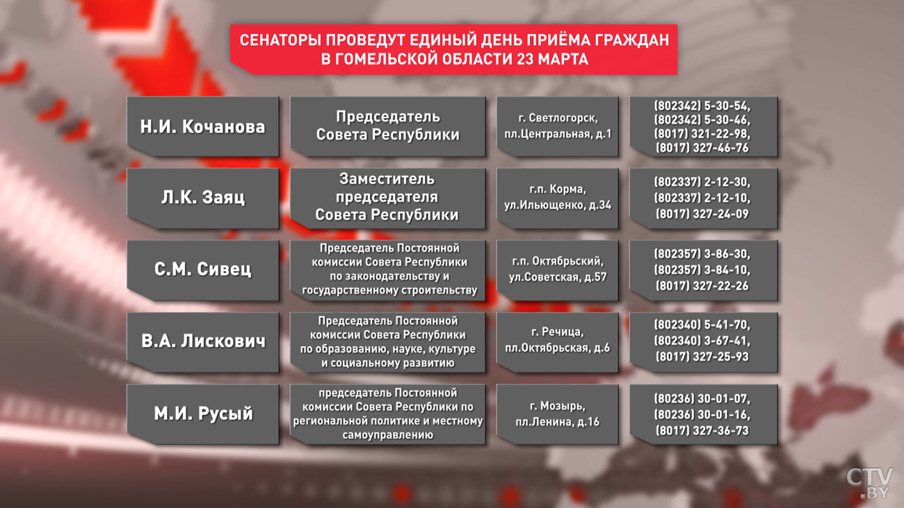 Сенаторы 23 марта проведут приёмы граждан в Гомельской области. Вот адреса и телефоны-1