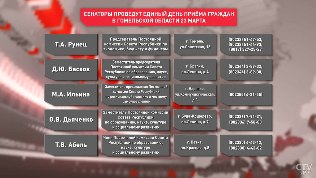 Сенаторы 23 марта проведут приёмы граждан в Гомельской области. Вот адреса и телефоны-3