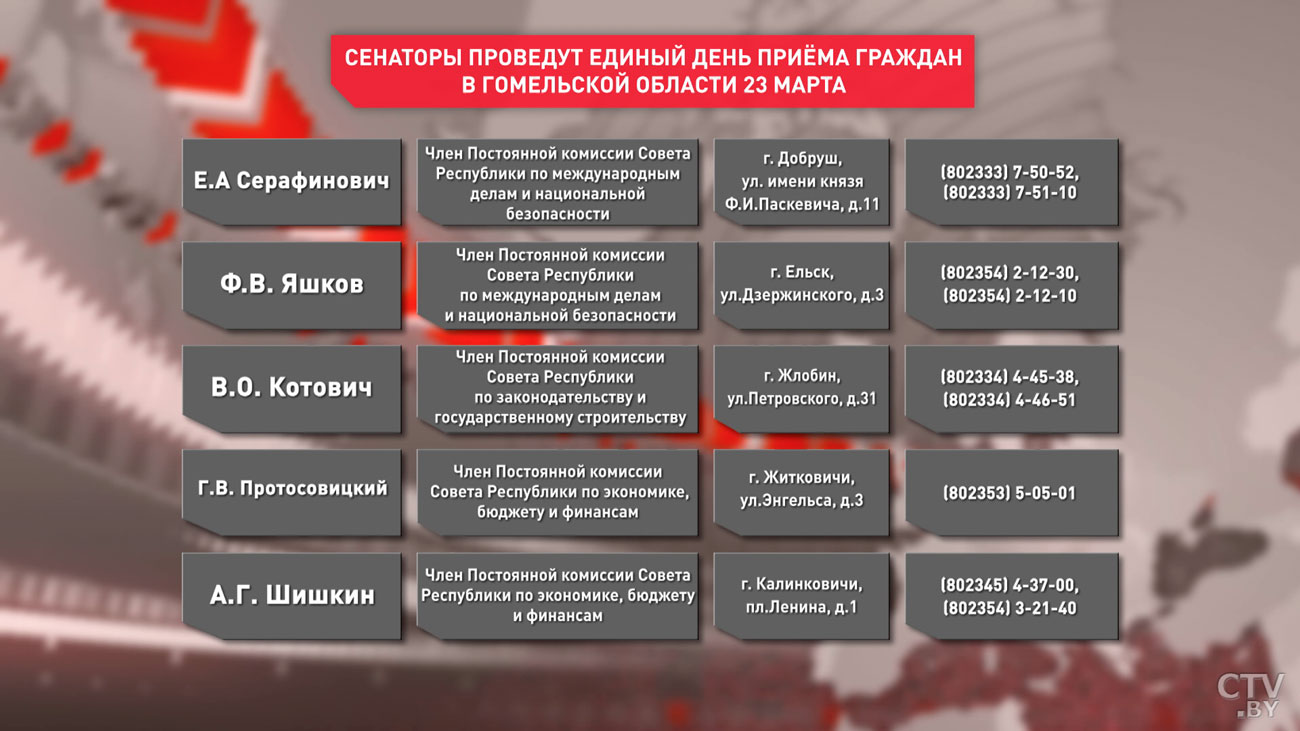 Сенаторы 23 марта проведут приёмы граждан в Гомельской области. Вот адреса и телефоны-6