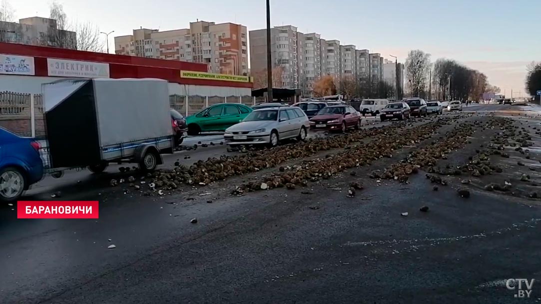 Пострадал только урожай. В Барановичах на дорогу высыпались сотни кг свёклы-4
