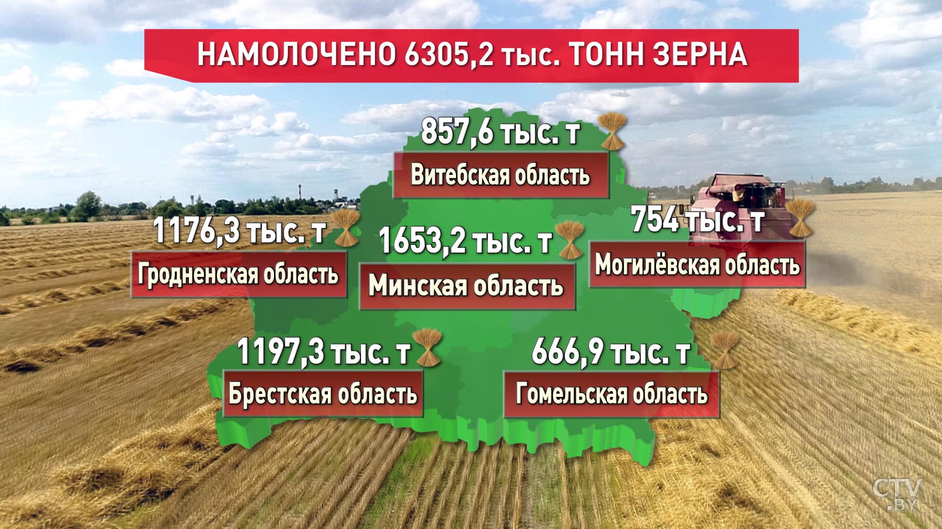 В Беларуси осталось убрать 5% зерновых. Самый большой намолот в Минской области-1