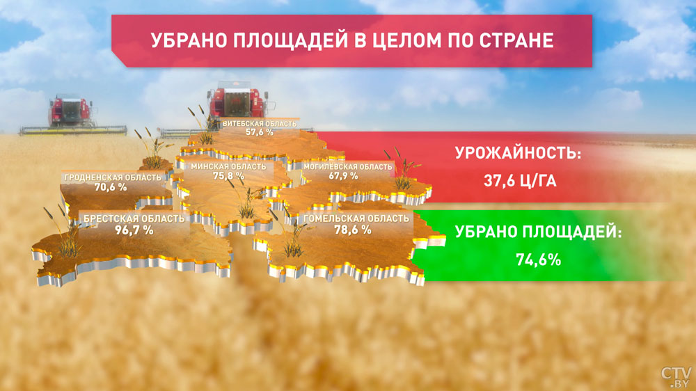 6 млн тонн зерна убрано в Беларуси. Аграрии обработали более 70% площадей-1