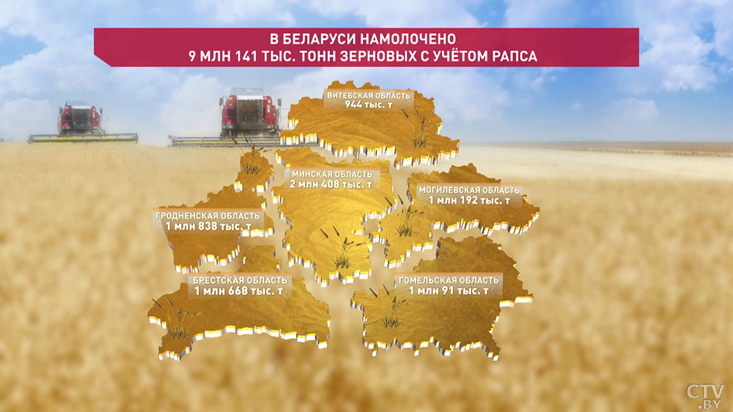 Аграрии Беларуси намолотили более 9,1 млн тонн зерна с учетом рапса-2