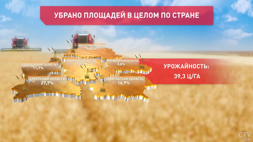 В Беларуси собрано почти миллион тысяч тонн зерна. Какая область в лидерах жатвы?-1